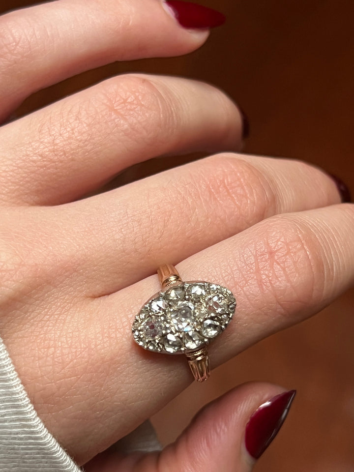 French 18ct Gold and 2.15ct Diamond Navette Ring c. 1865