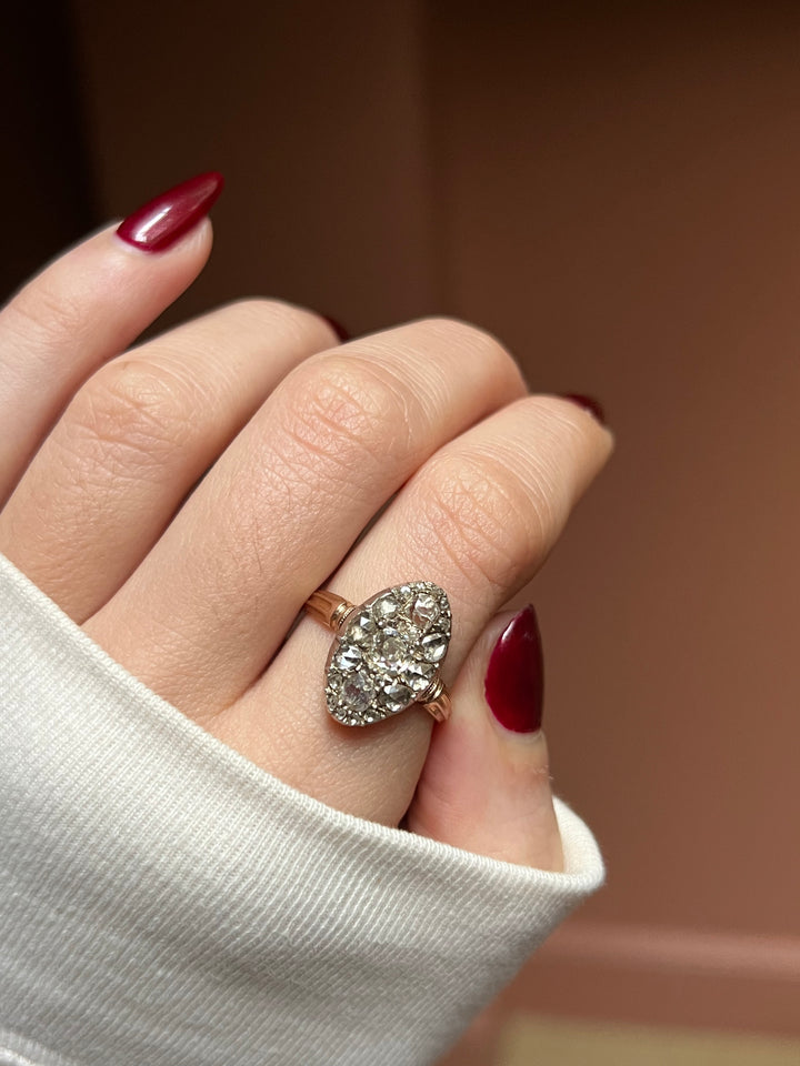 French 18ct Gold and 2.15ct Diamond Navette Ring c. 1865