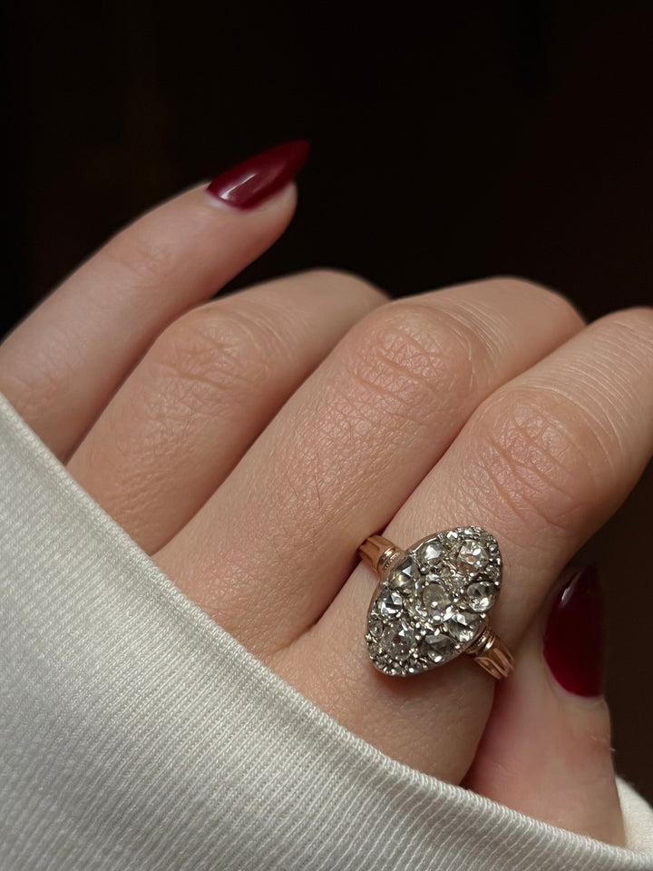 French 18ct Gold and 2.15ct Diamond Navette Ring c. 1865