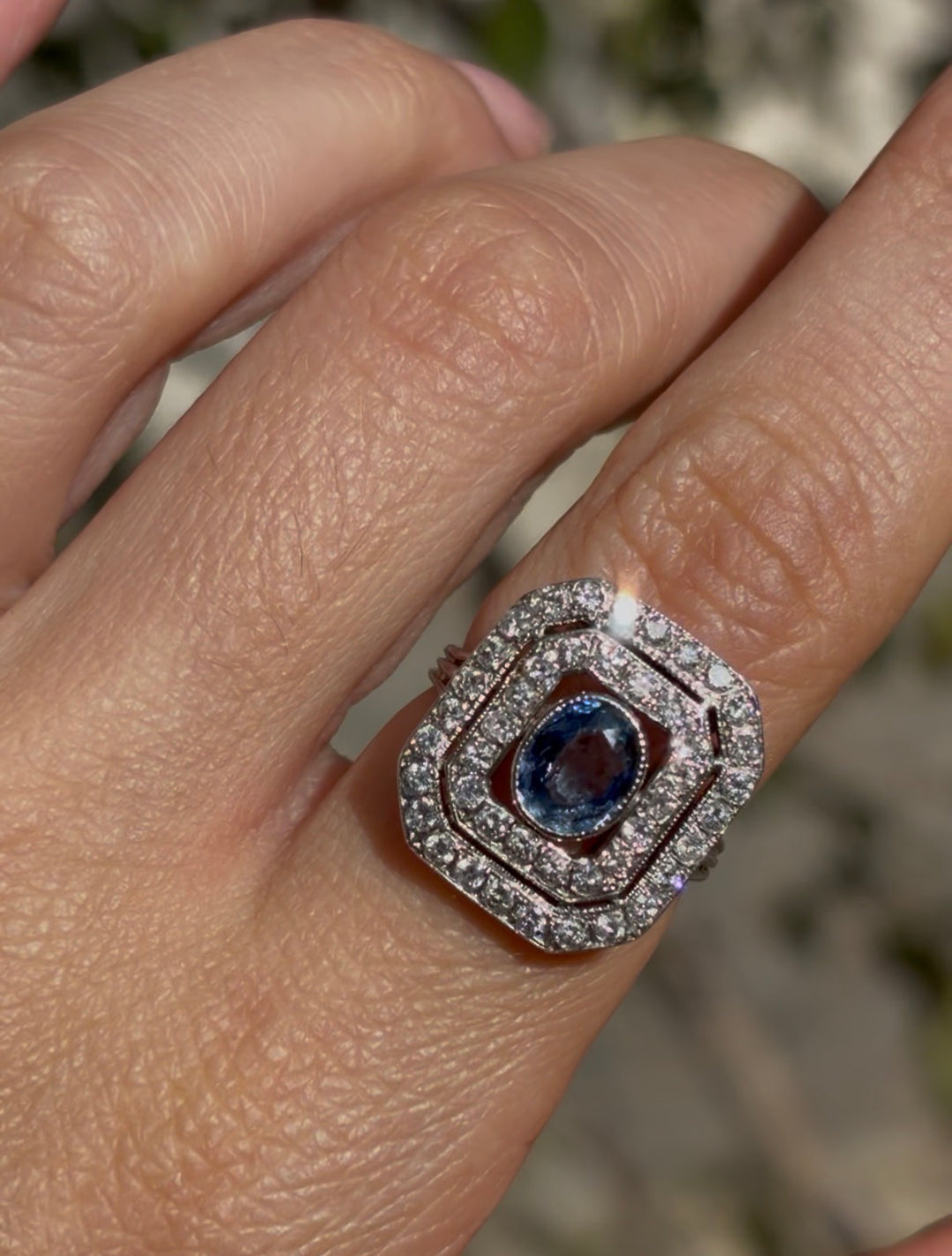Rare 1930’s Post Deco Diamond and Sapphire Ring