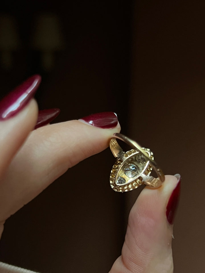 French 18ct Gold and 2.15ct Diamond Navette Ring c. 1865