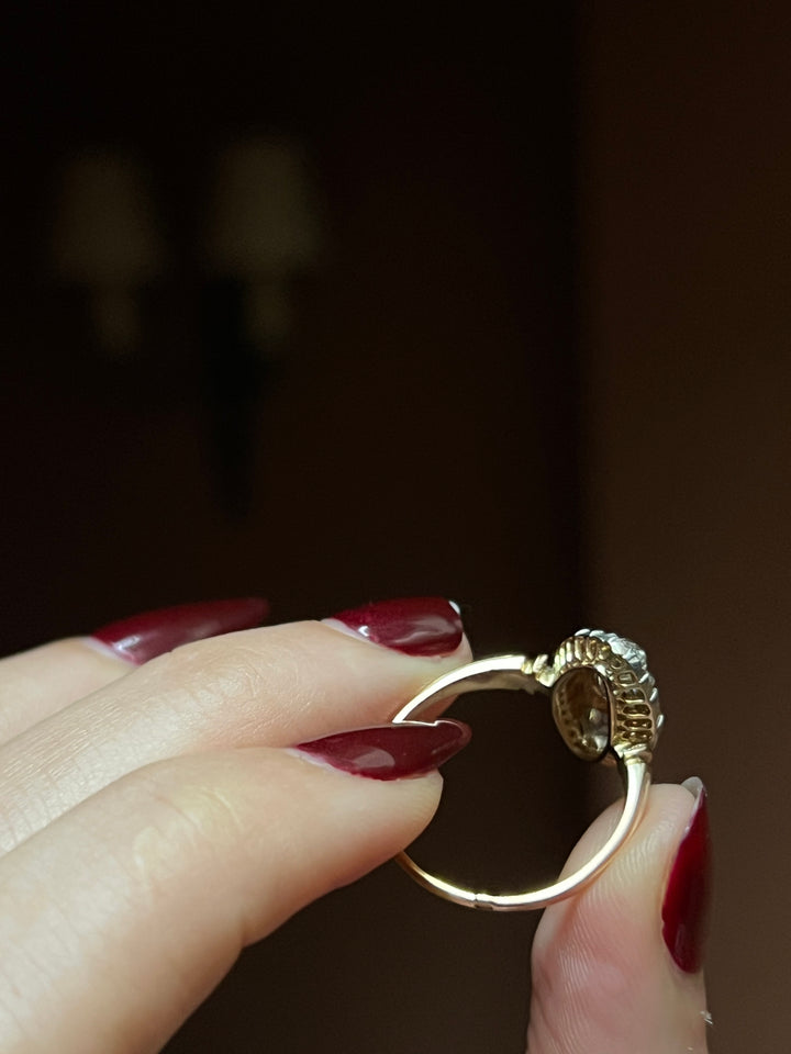 French 18ct Gold and 2.15ct Diamond Navette Ring c. 1865