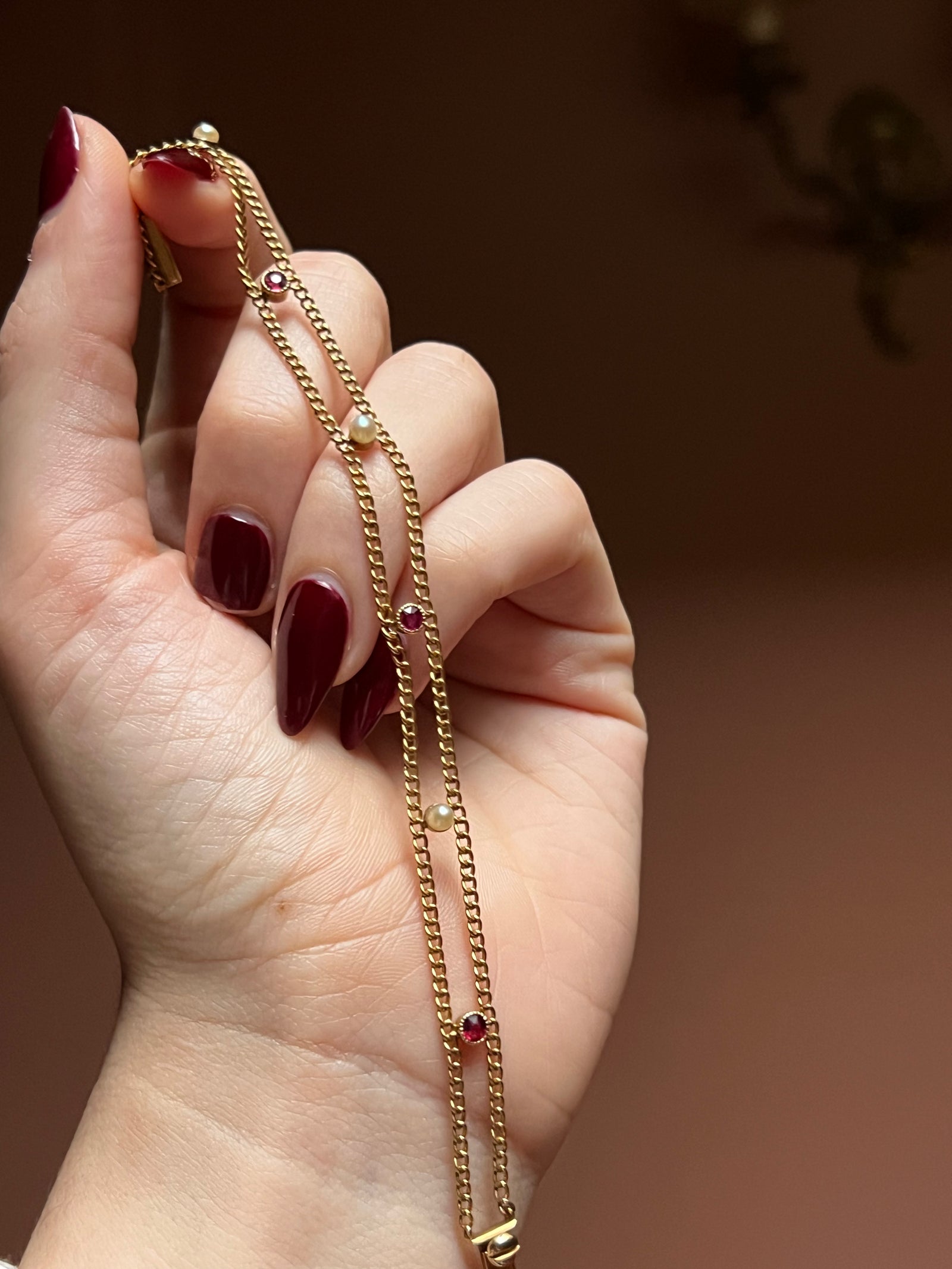 Antique 18ct gold ruby and pearl bracelet from the Napoleon III period