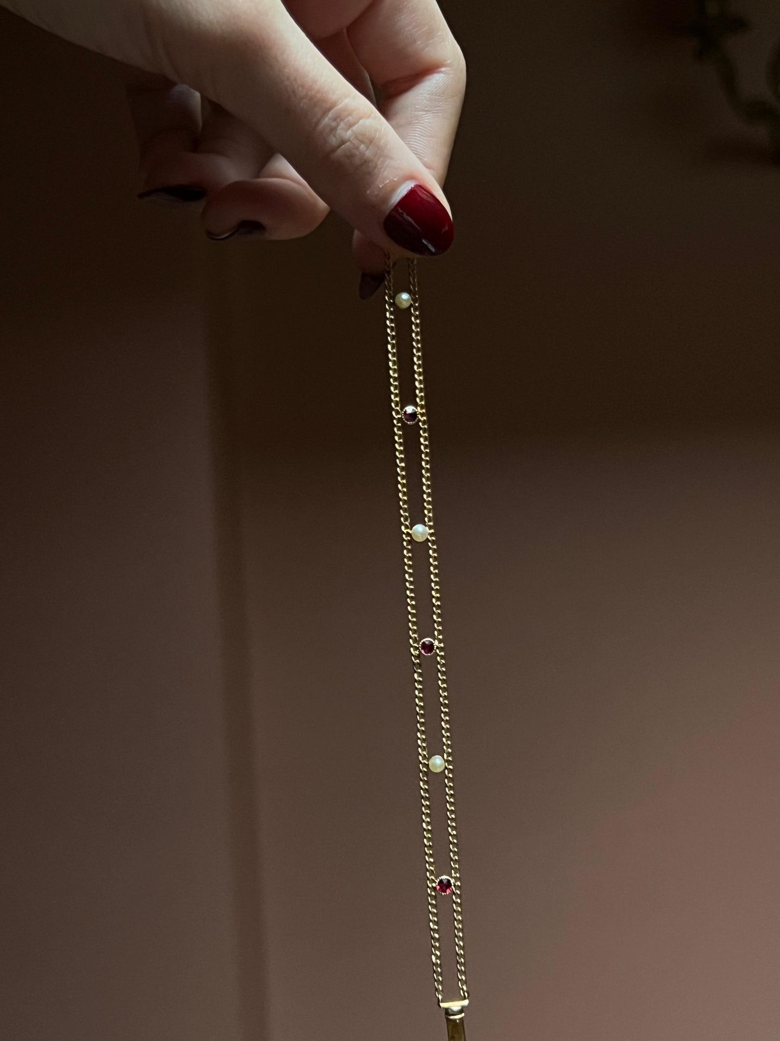 Antique 18ct gold ruby and pearl bracelet from the Napoleon III period