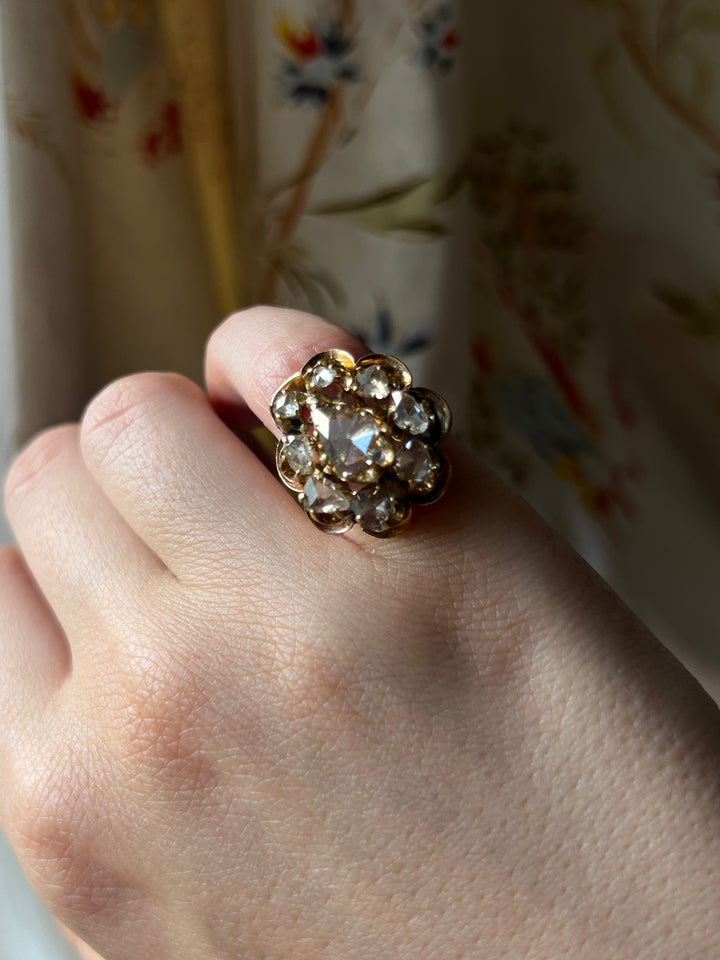 Exceptional Rose Cut Diamond Cocktail Ring
