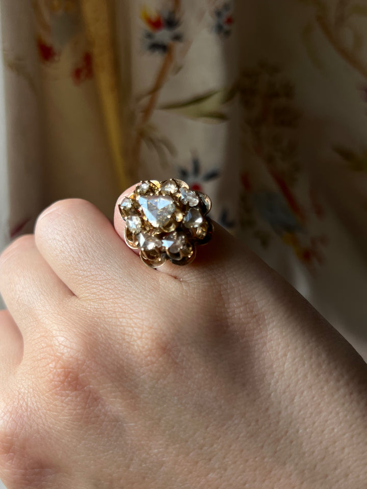 Exceptional Rose Cut Diamond Cocktail Ring
