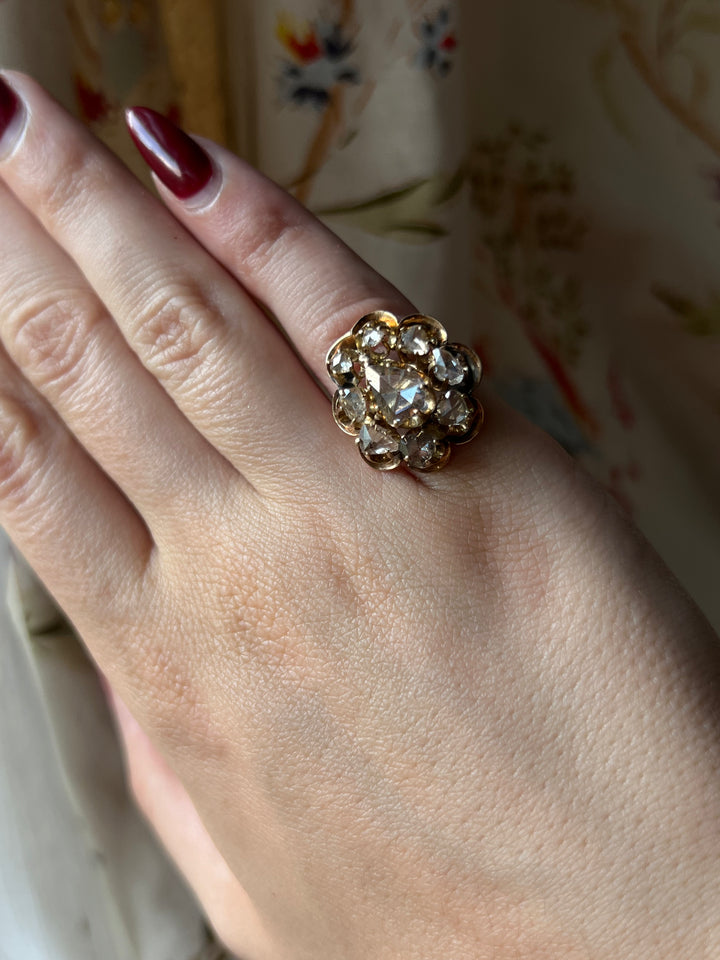 Exceptional Rose Cut Diamond Cocktail Ring