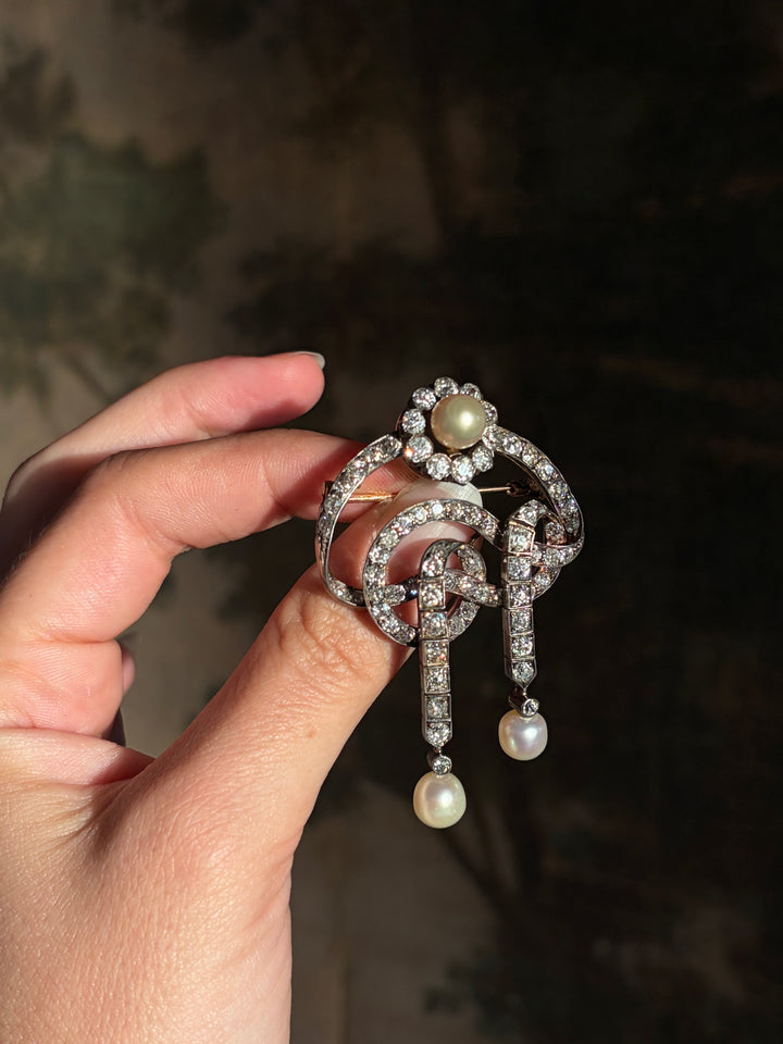 Outstanding Natural 3 Pearl Brooch with GIA Certification