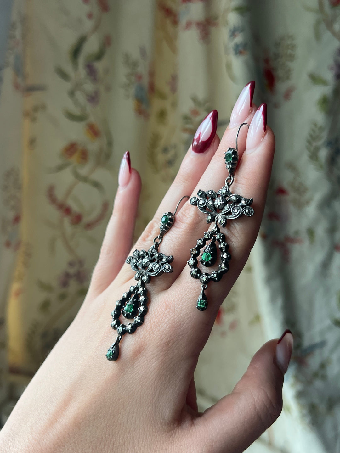 Day/Night Georgian Marcasite and Emerald Earrings