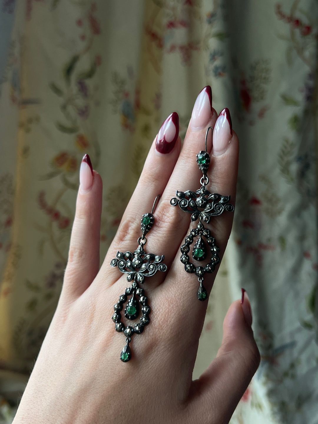 Day/Night Georgian Marcasite and Emerald Earrings