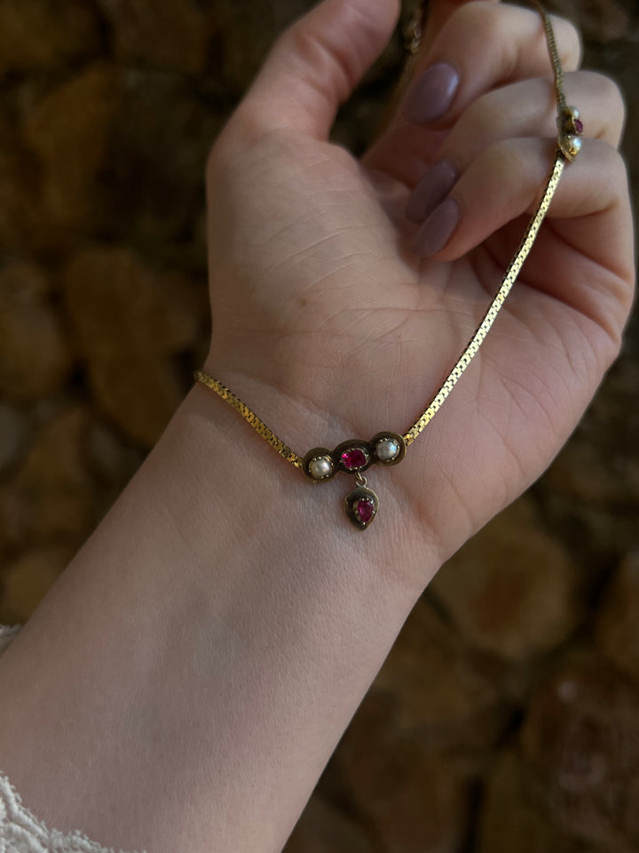 HOLD FOR J 🌸 Superb French 18ct Ruby and Natural Pearl Collar c. 1855