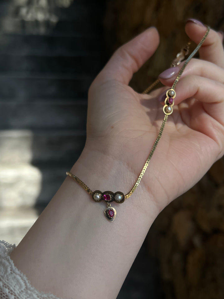 HOLD FOR J 🌸 Superb French 18ct Ruby and Natural Pearl Collar c. 1855