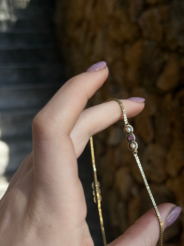 HOLD FOR J 🌸 Superb French 18ct Ruby and Natural Pearl Collar c. 1855