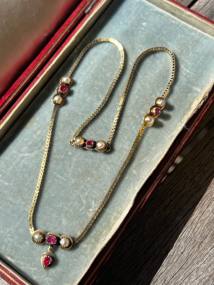 HOLD FOR J 🌸 Superb French 18ct Ruby and Natural Pearl Collar c. 1855