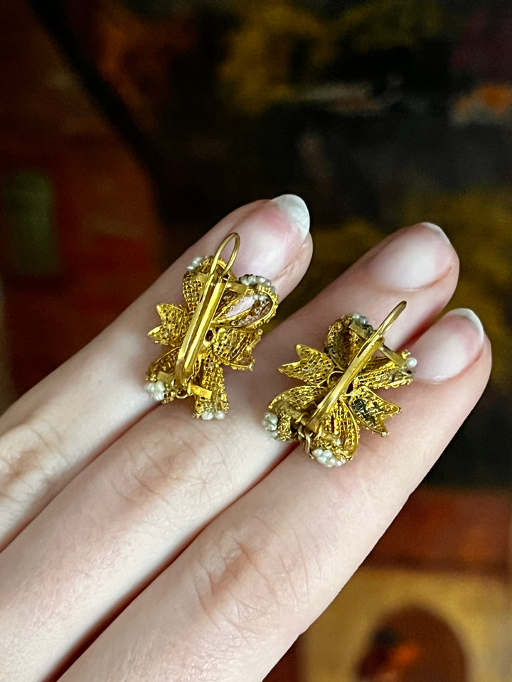French 18ct Pearl Bow Earrings Circa 1800