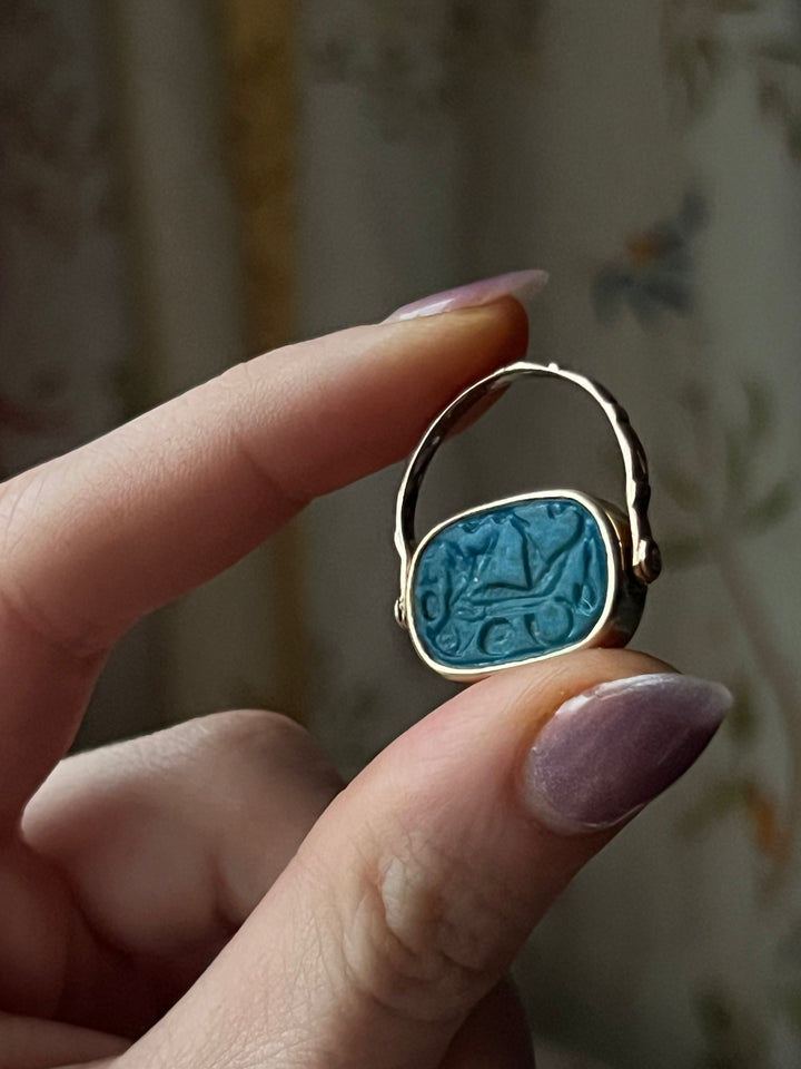 14k Ancient Specimen Set Faience Tablet Ring Revival