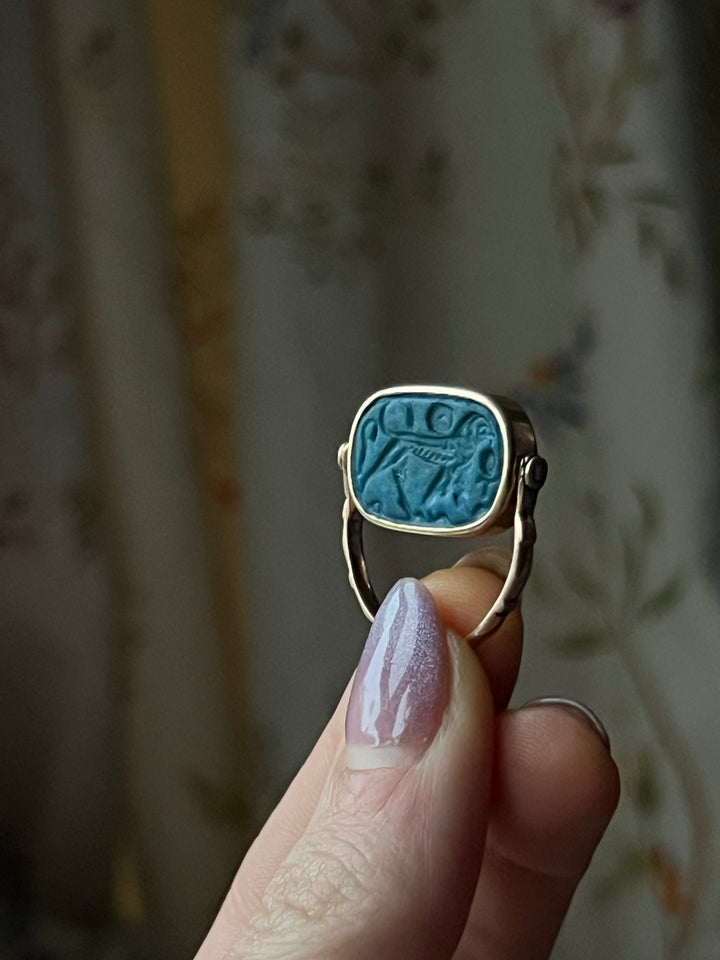 14k Ancient Specimen Set Faience Tablet Ring Revival
