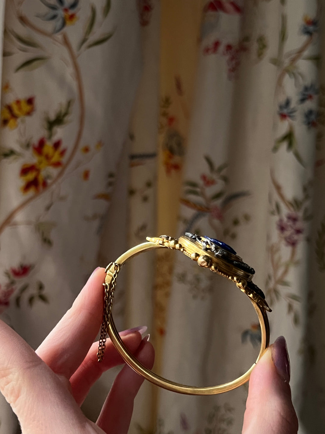 Outstanding 18ct French Lapis Bracelet with Diamond Laurel C 1865