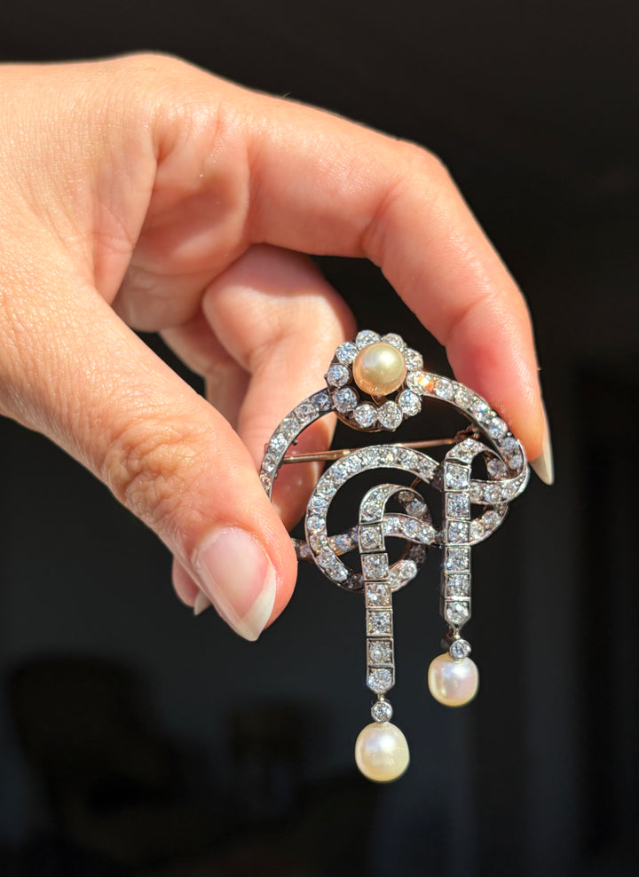 Outstanding Natural 3 Pearl Brooch with GIA Certification