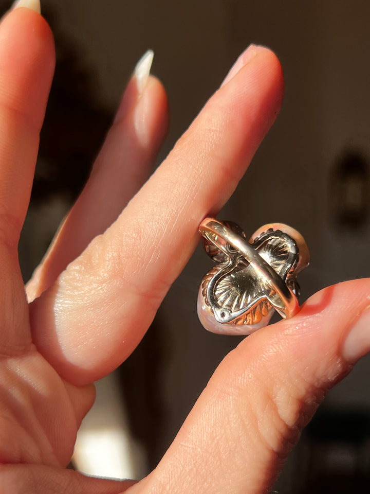 Exceptional Diamond & Baroque Pearl Cocktail Ring with GIA Certification