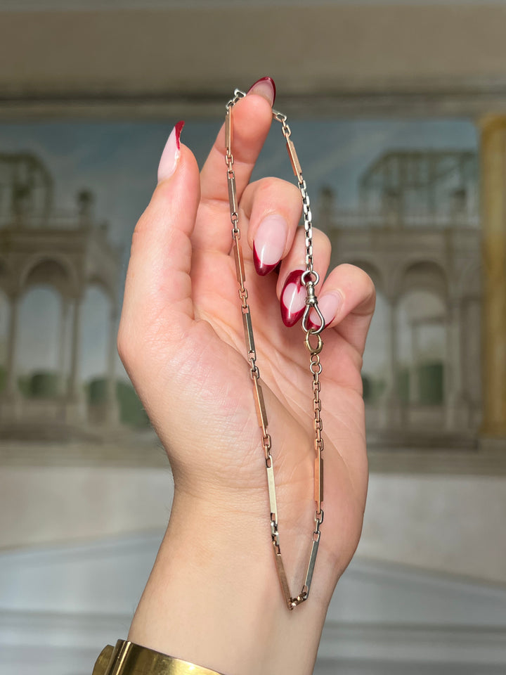 14ct Edwardian Two Tone White and Pink Gold Watch Chain