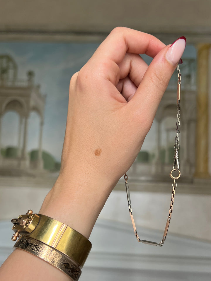 14ct Edwardian Two Tone White and Pink Gold Watch Chain