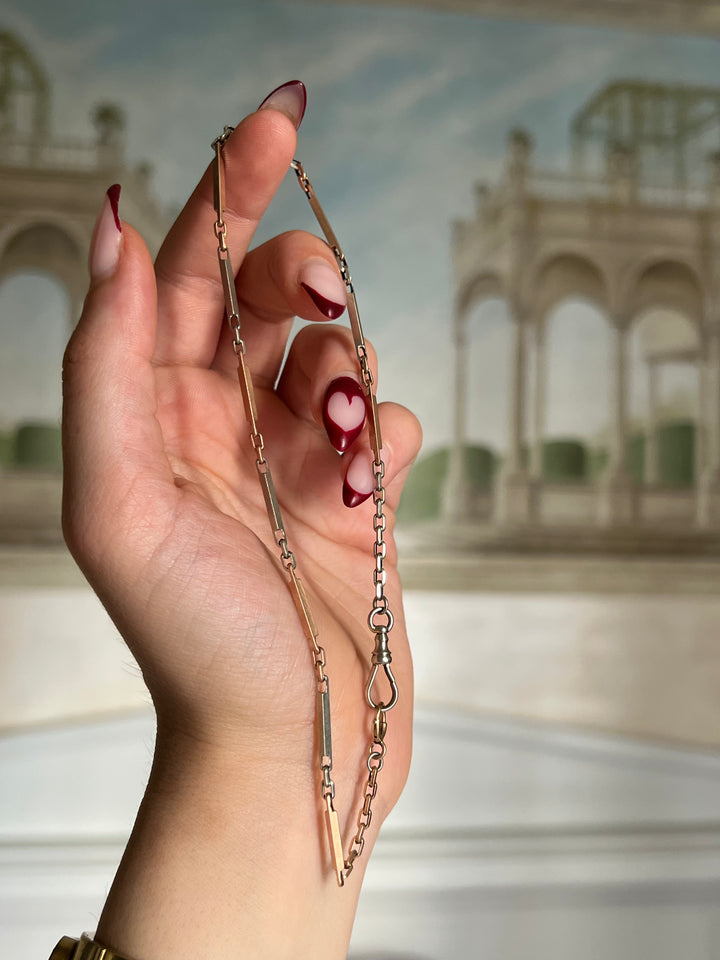 14ct Edwardian Two Tone White and Pink Gold Watch Chain