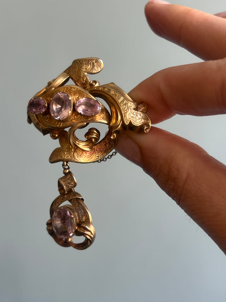 Rare Pink Topaz Rococo Revival Brooch C. 1850