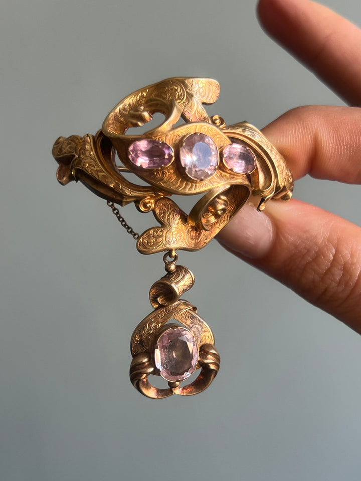 Rare Pink Topaz Rococo Revival Brooch C. 1850