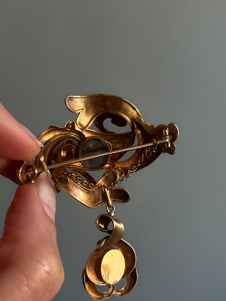 Rare Pink Topaz Rococo Revival Brooch C. 1850