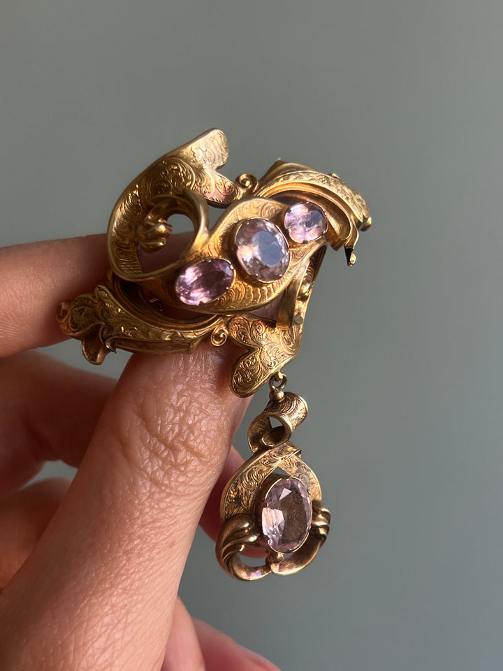 Rare Pink Topaz Rococo Revival Brooch C. 1850
