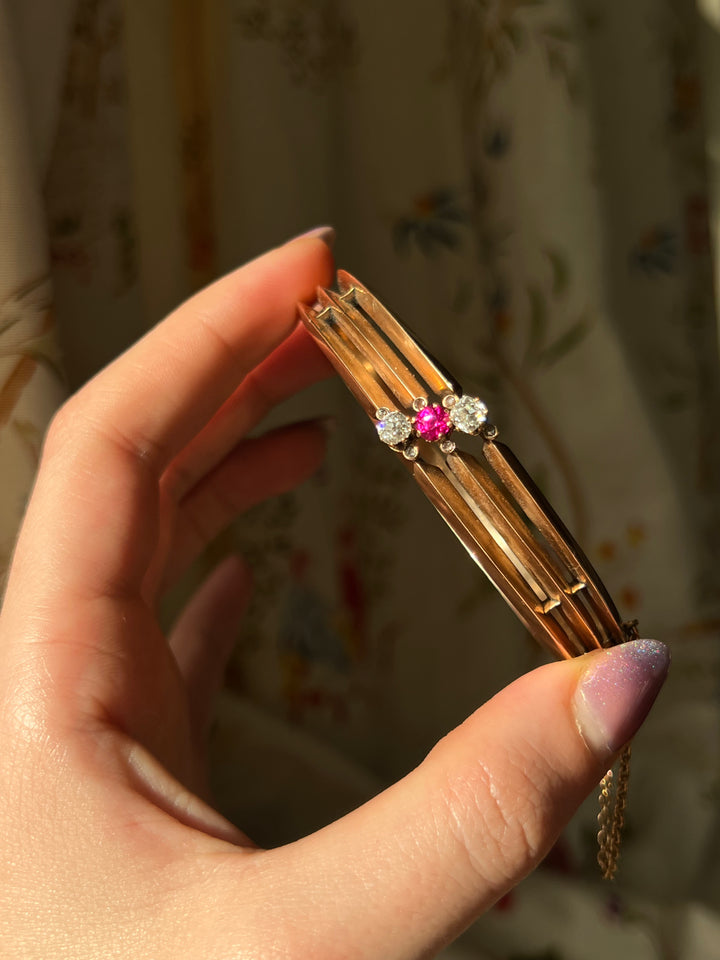 Belle Epoque Period Diamond and Ruby Bangle