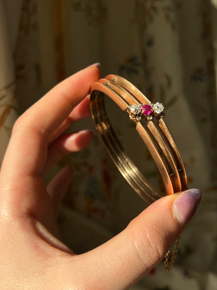 Belle Epoque Period Diamond and Ruby Bangle