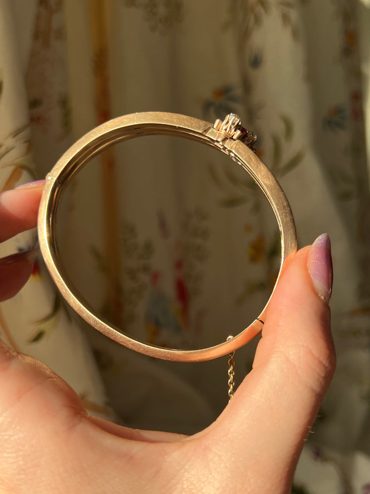 Belle Epoque Period Diamond and Ruby Bangle