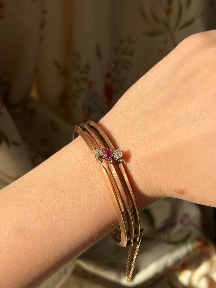 Belle Epoque Period Diamond and Ruby Bangle
