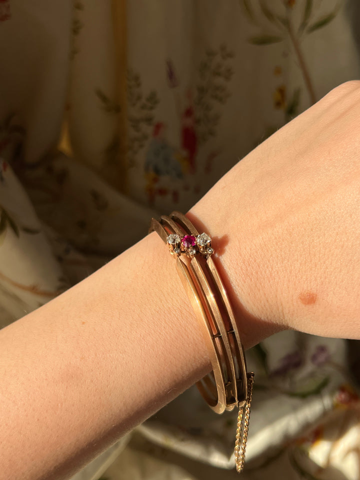 Belle Epoque Period Diamond and Ruby Bangle