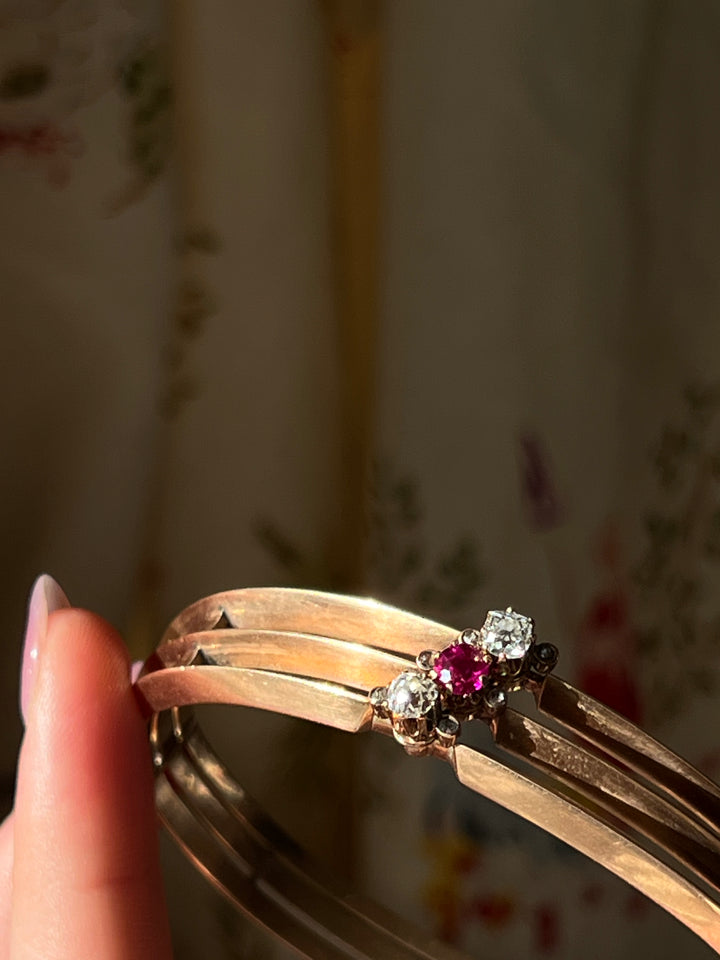 Belle Epoque Period Diamond and Ruby Bangle