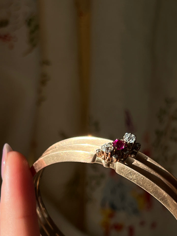 Belle Epoque Period Diamond and Ruby Bangle
