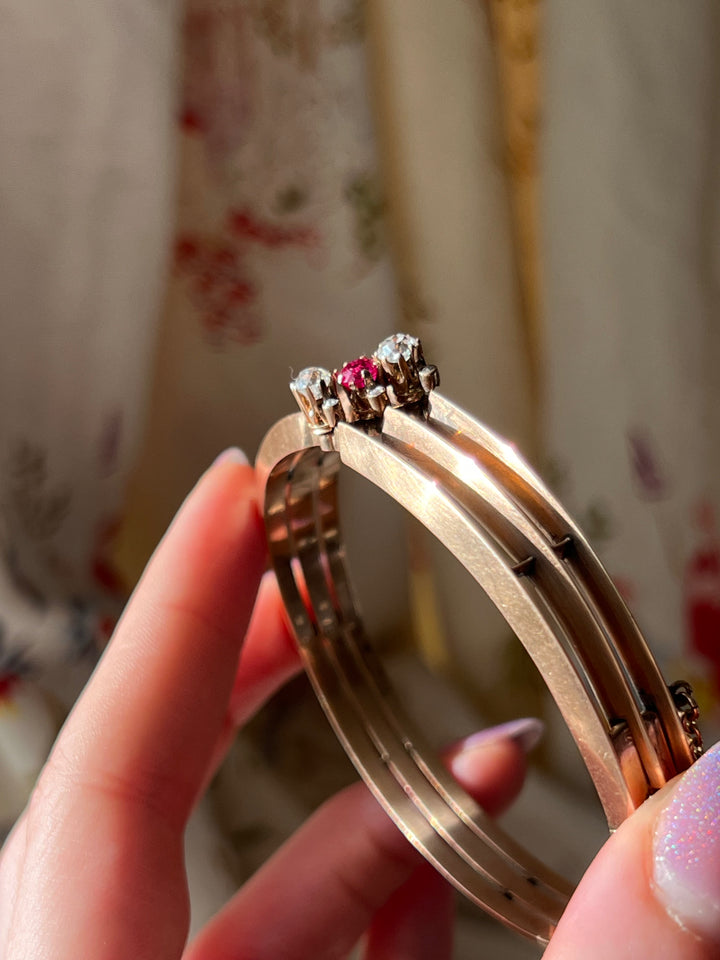 Belle Epoque Period Diamond and Ruby Bangle