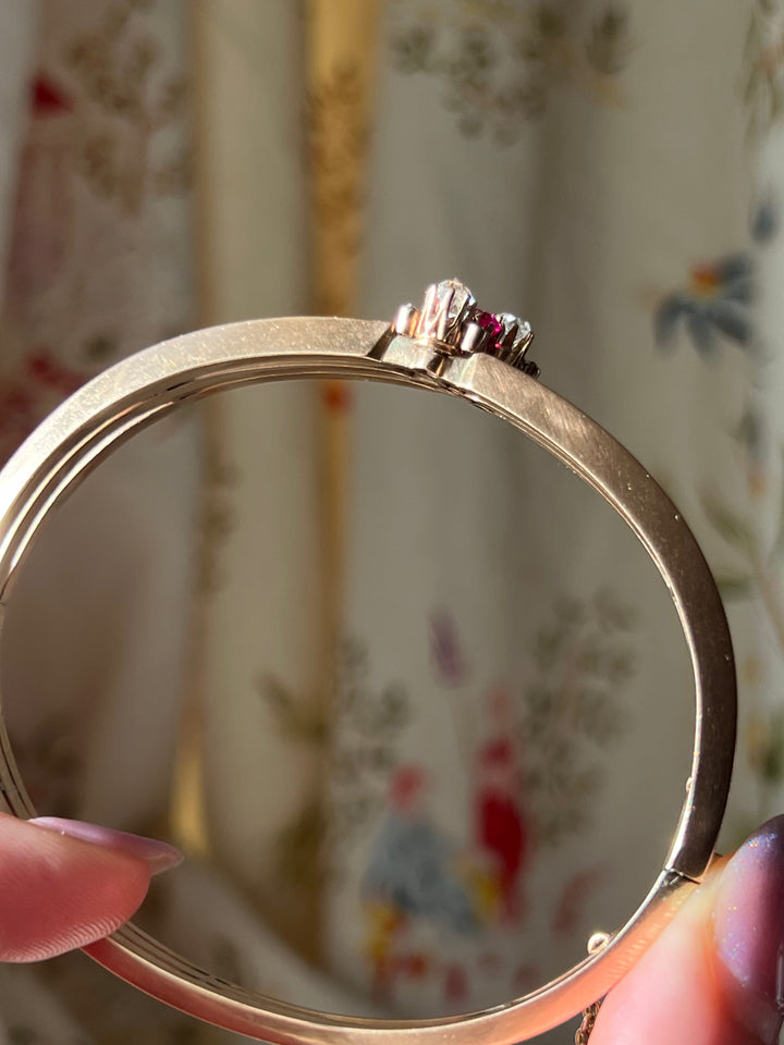 Belle Epoque Period Diamond and Ruby Bangle