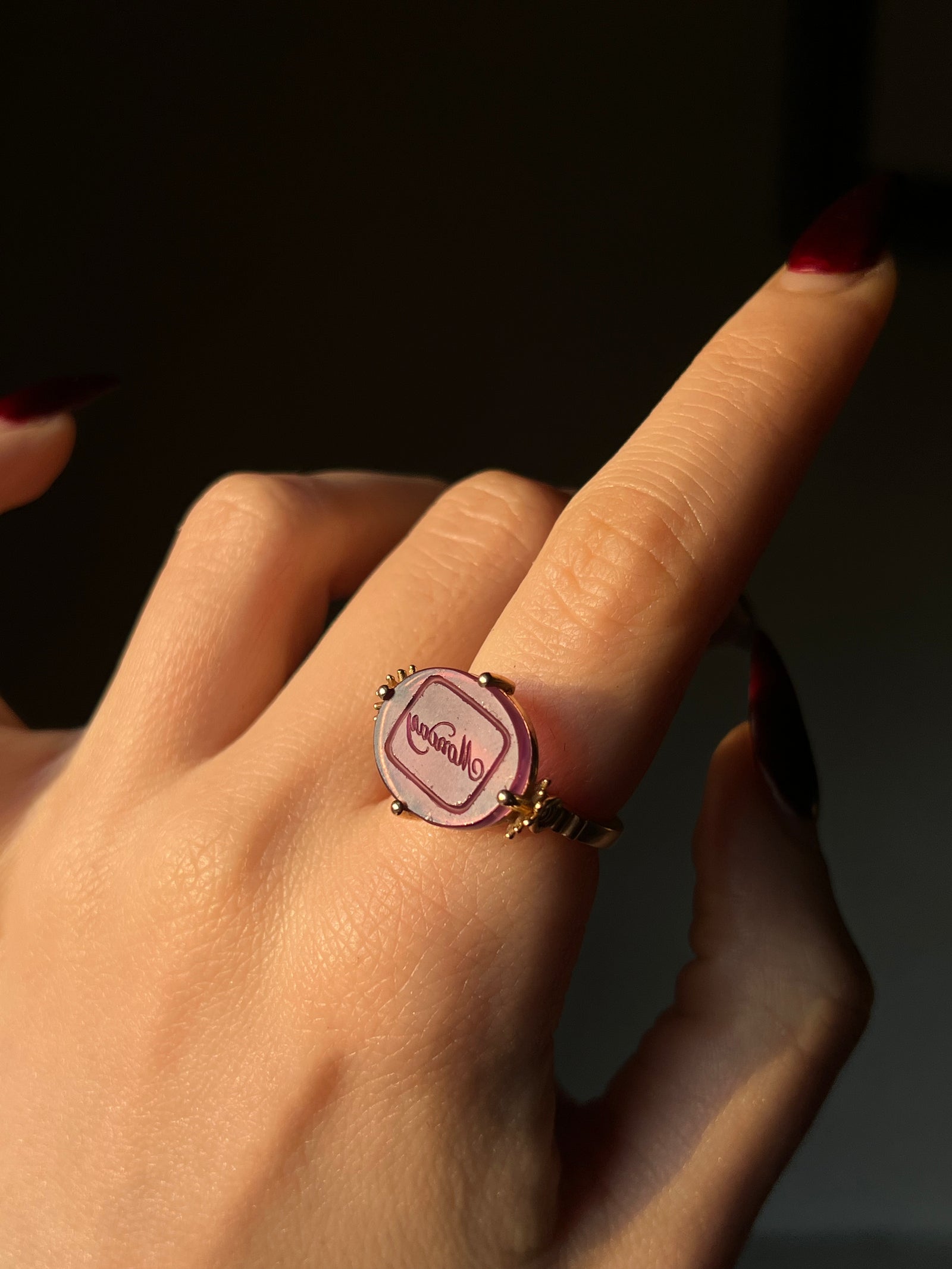 Classic Monday Signet Ring with bold engraved face and timeless gold design