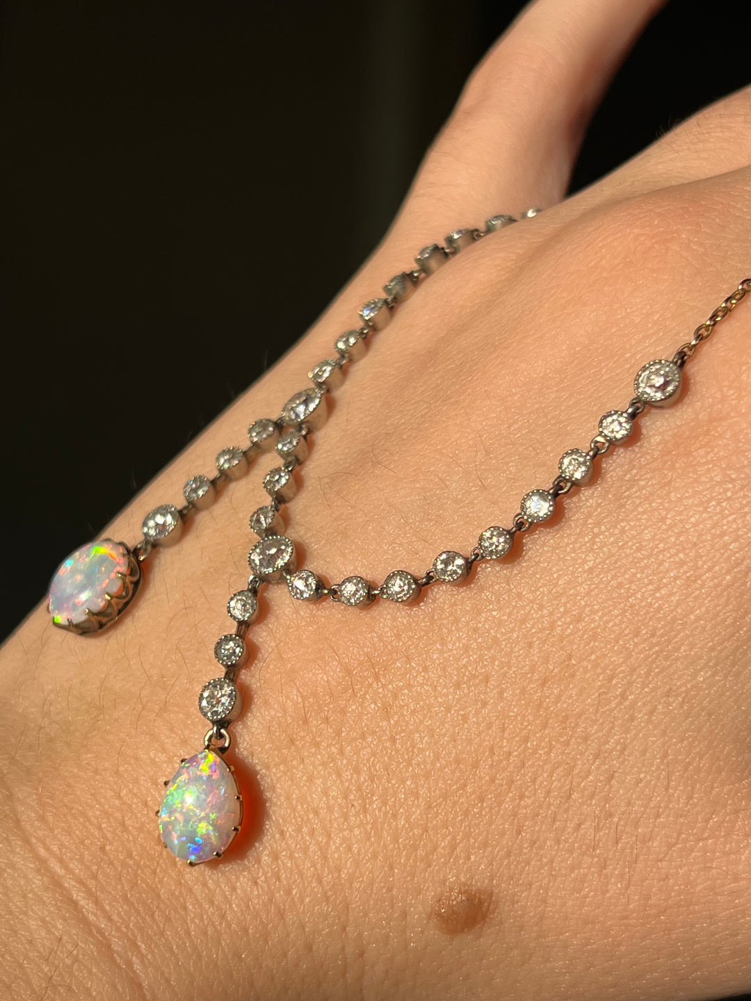 Outstanding Belle Epoque Diamond and Opal Negligee Necklace