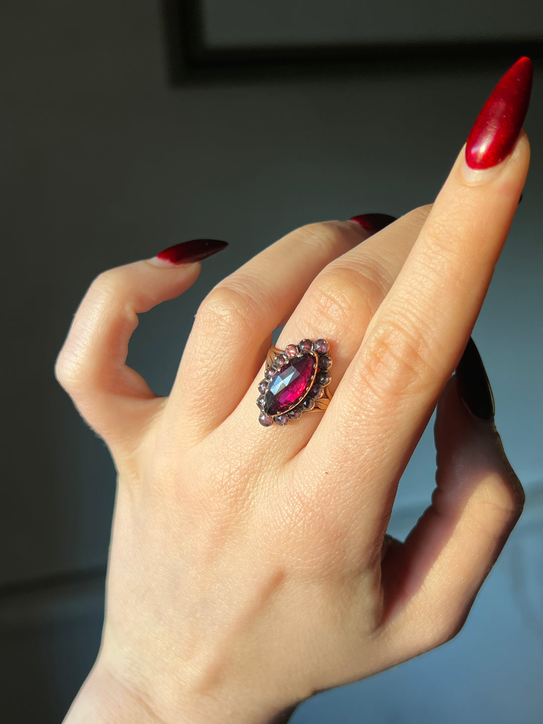 Napoleon III Period 18ct French Perpignan Garnet Ring