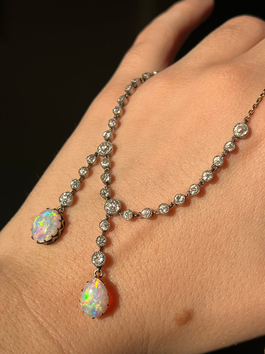 Outstanding Belle Epoque Diamond and Opal Negligee Necklace