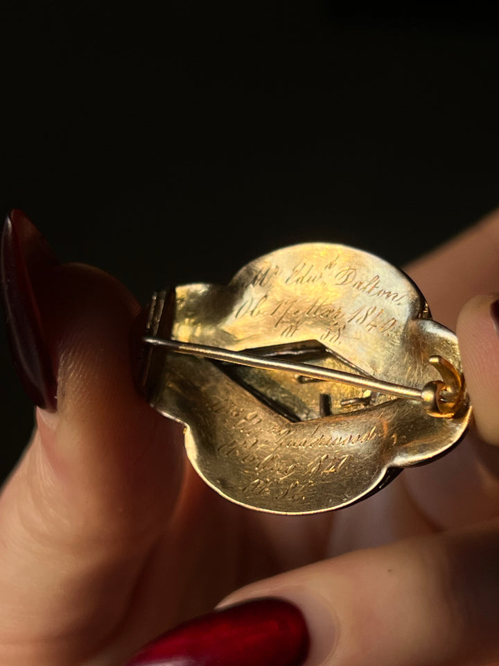 Black Enamel and Diamond Memorial Brooch