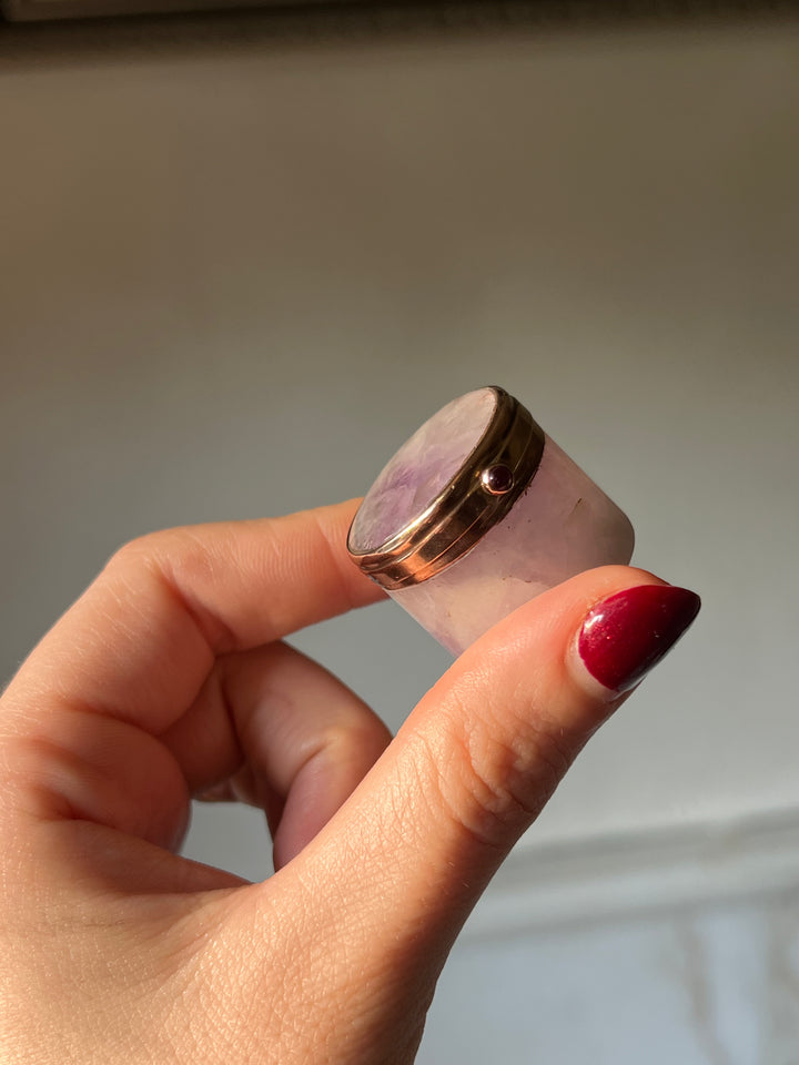 Outstanding High Victorian Amethyst Box with Ruby Button