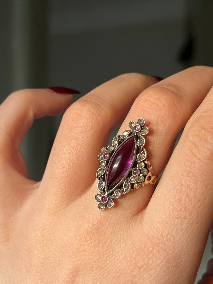 Amethyst and Diamond French Navette Ring