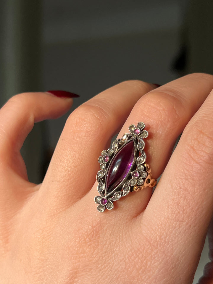 Amethyst and Diamond French Navette Ring