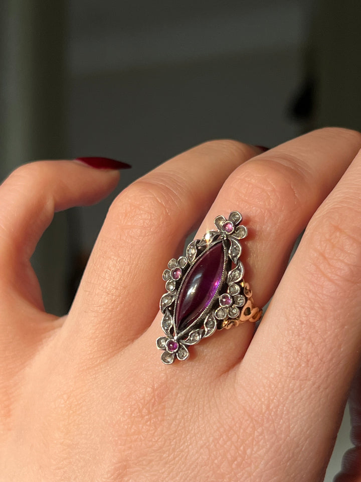 Amethyst and Diamond French Navette Ring