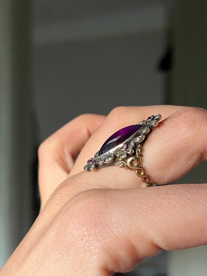 Amethyst and Diamond French Navette Ring
